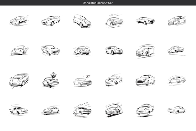 24 Iconos vectoriales de automóviles - Colección de iconos de automóviles
