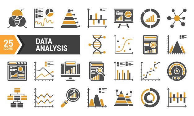 25 Análisis de datos Iconos de glifos en dos colores