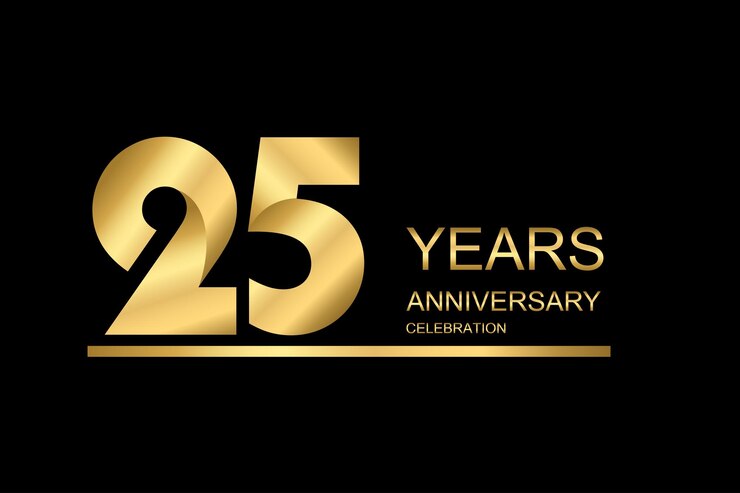 25 aniversario vector banner plantilla oro icono aislado sobre fondo negro