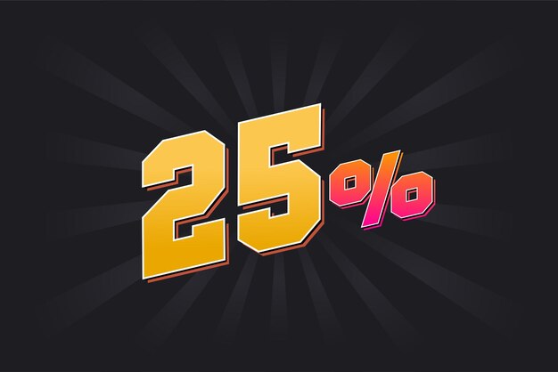 25 banner de descuento con fondo oscuro y texto amarillo Diseño promocional de ventas del 25 por ciento