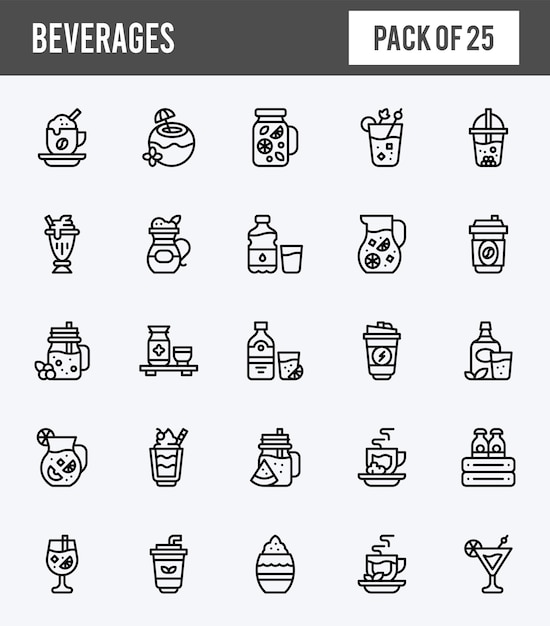 25 bebidas iconos expandidos lineales paquete ilustración vectorial