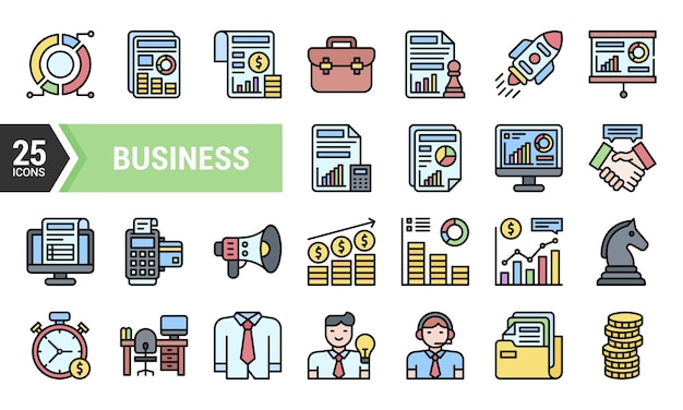 25 coloridos iconos de línea de negocios para su proyecto de diseño