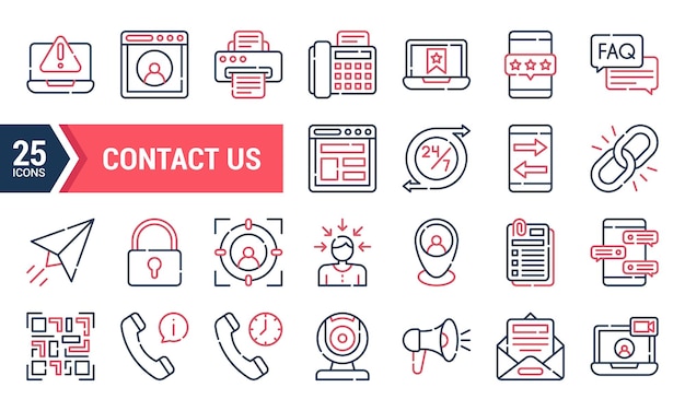 25 Contact Us Icons Diseño de líneas modernas para sitios web y aplicaciones
