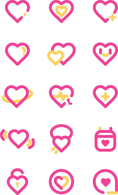 25 corazones rosados paquete de iconos de color que incluye agregar como favoritos corazón de amor