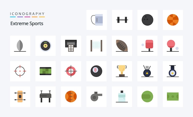25 Deporte Paquete de iconos de color plano Ilustración de iconos vectoriales