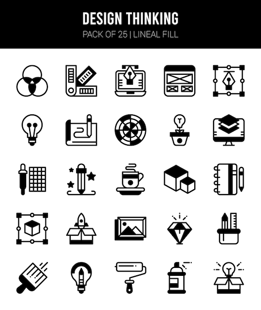 25 Design Thinking Lineal Fill iconos Pack ilustración vectorial