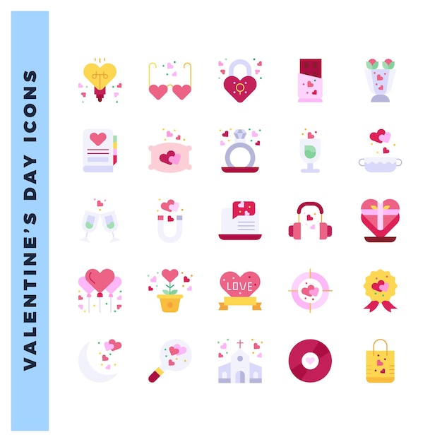 25 Día de San Valentín Ilustración vectorial del paquete de iconos planos