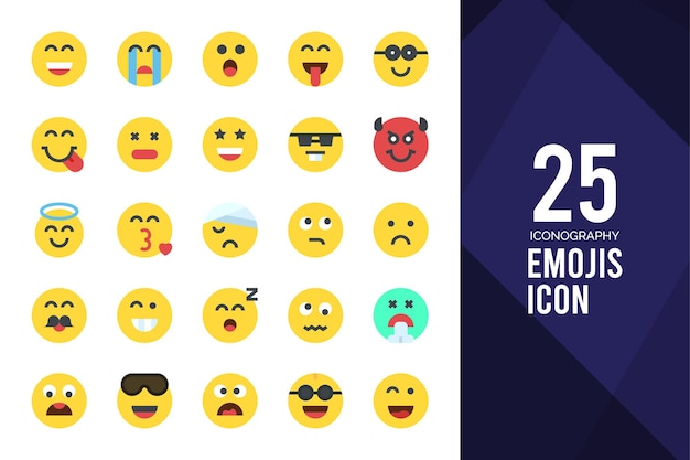 Vector 25 emojis icono plano paquete ilustración vectorial
