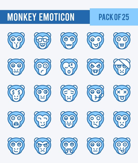 25 Emoticon de mono Iconos de dos colores Pack ilustración vectorial