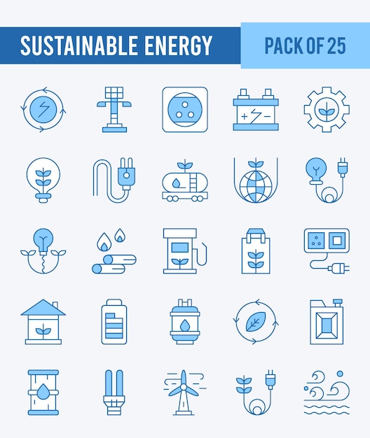 25 Energía sostenible Iconos de dos colores Pack ilustración vectorial