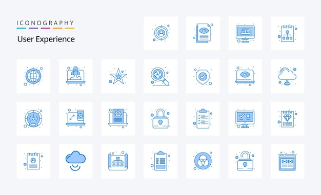 25 Experiencia de usuario Paquete de iconos azules Ilustración de iconos vectoriales