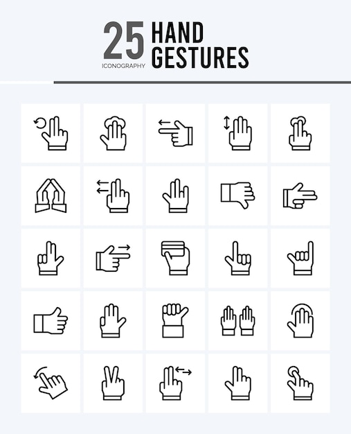 25 gestos de mano paquete de iconos de color lineal ilustración vectorial