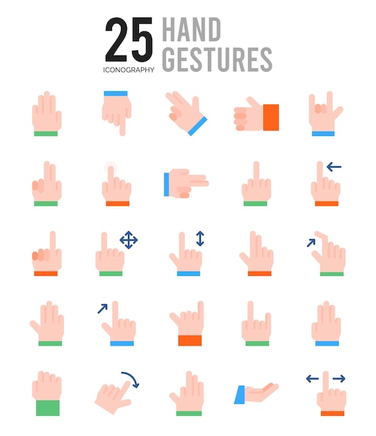 Vector 25 gestos con las manos ilustración de vector de paquete de iconos planos