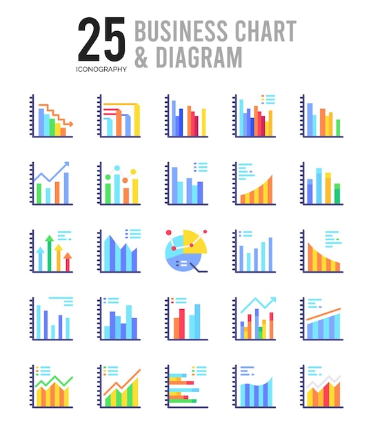 25 Gráfico de negocios y diagrama Ilustración de vector de paquete de iconos planos
