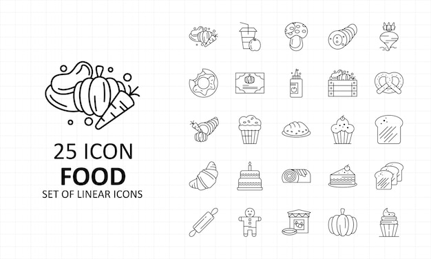 25 hoja de iconos de alimentos pixel perfect icons