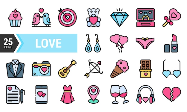 25 íconos de amor coloridos para los diseños del día de San Valentín