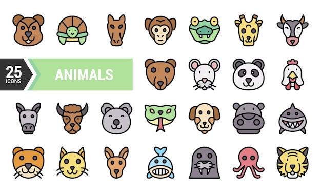 25 Iconos de animales coloridos para proyectos de diseño