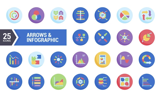 25 iconos coloridos para flechas y diseño infográfico
