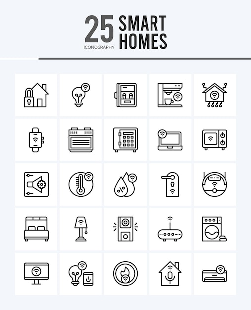 25 iconos de contorno de casas inteligentes paquete ilustración vectorial