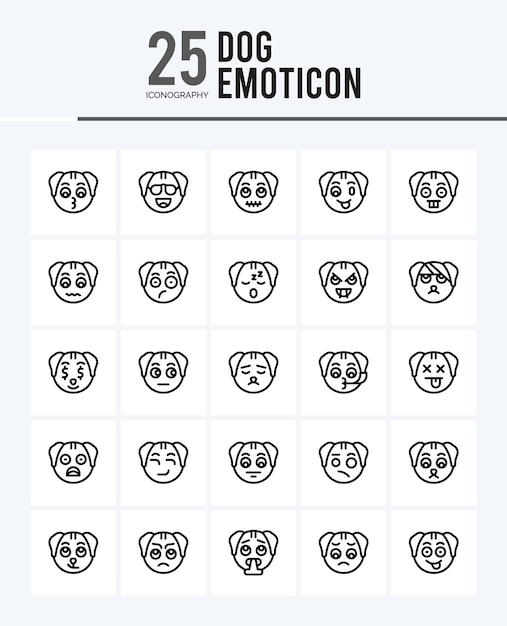 25 Iconos de contorno de Emoticon de perro Pack ilustración vectorial