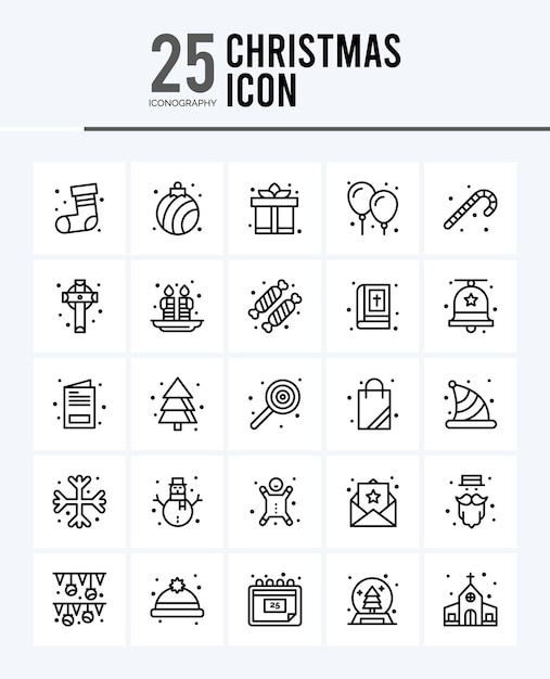 25 iconos de contorno de Navidad Pack ilustración vectorial
