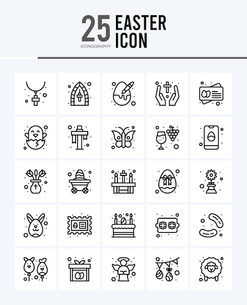 25 iconos de contorno de Pascua Pack ilustración vectorial