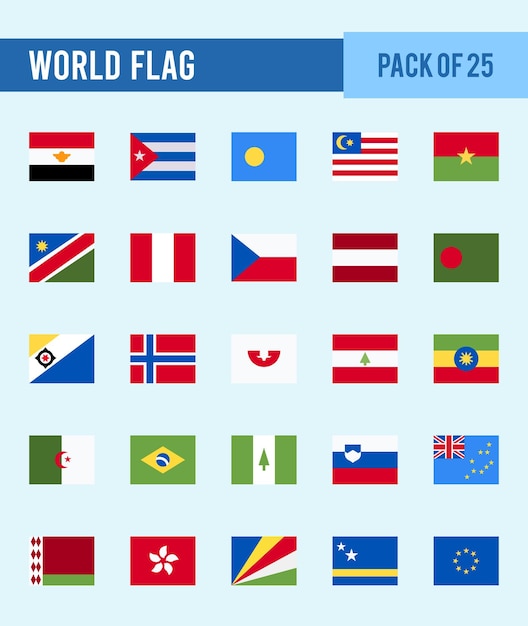 Vector 25 iconos cuadrados de banderas del mundo pack ilustración vectorial