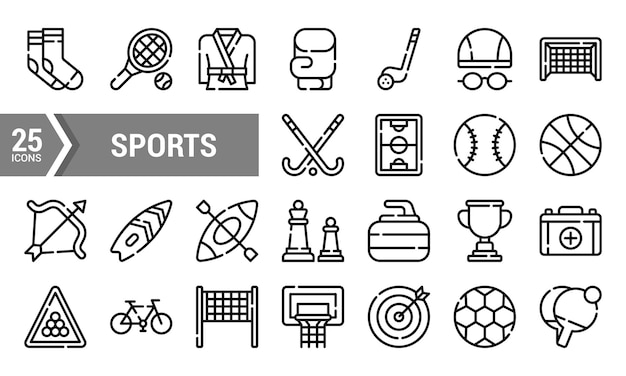 25 iconos deportivos en estilo lineal para el diseño de sitios web