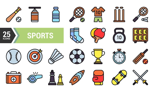 25 Iconos deportivos lineales coloridos para su proyecto de diseño