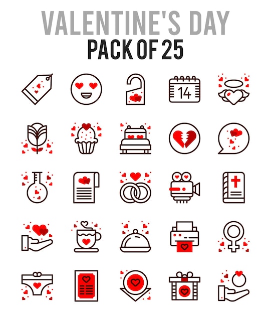 25 iconos de dos colores del día de San Valentín Pack ilustración vectorial