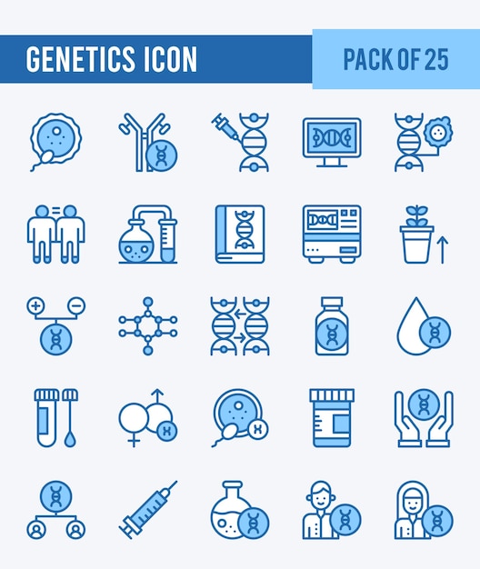 25 Iconos de dos colores de genética Pack ilustración vectorial