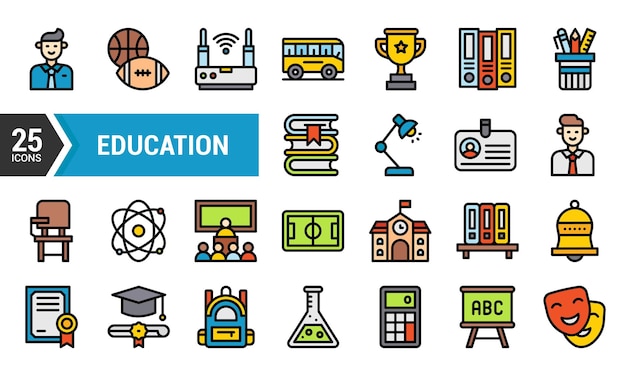 25 íconos educativos de color lineal para la web y el móvil