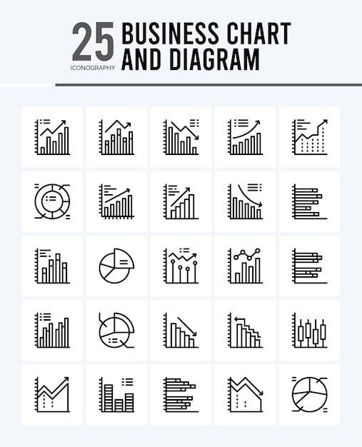 25 Iconos de esquema de gráfico y diagrama de negocios Pack ilustración vectorial