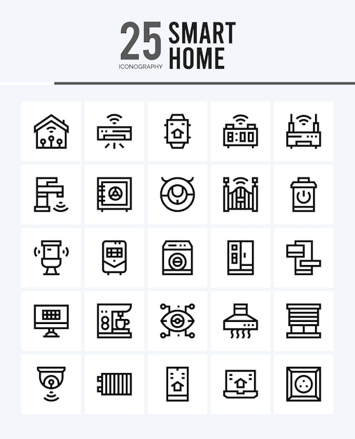 25 iconos de esquema de hogar inteligente Pack ilustración vectorial