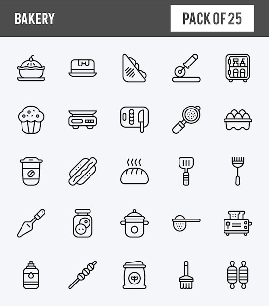 25 iconos expandidos lineales de panadería paquete de ilustración vectorial