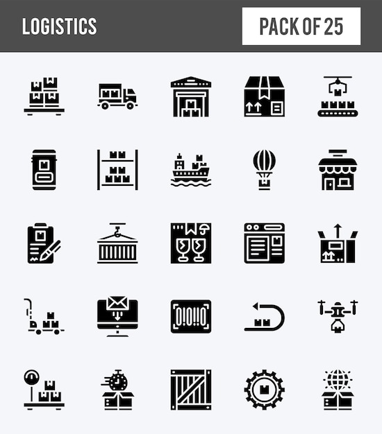 25 iconos de glifos de logística empaquetan ilustración vectorial