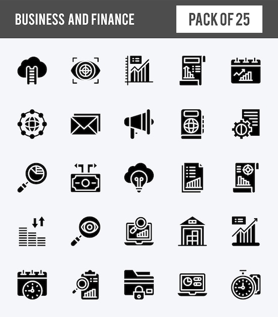 25 iconos de glifos de negocios y finanzas empaquetan ilustración vectorial