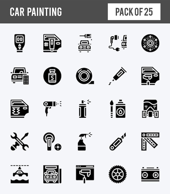 25 iconos de glifos de pintura de automóviles empaquetan ilustración vectorial