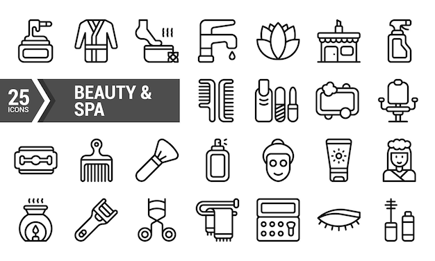 25 íconos de la línea de belleza de Spa para proyectos de diseño