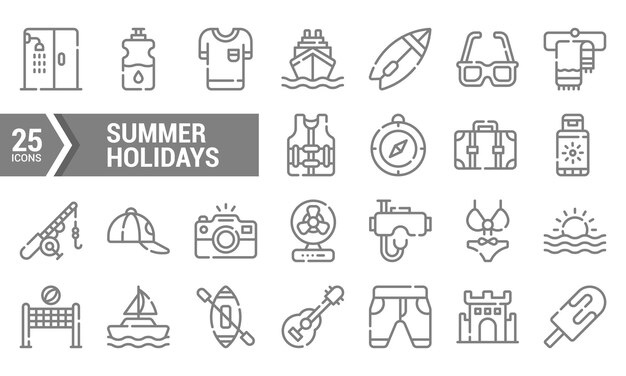 25 íconos de línea para el diseño de vacaciones de verano