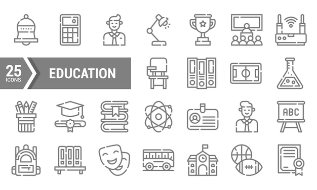 25 íconos de línea de educación para el diseño de sitios web y aplicaciones móviles