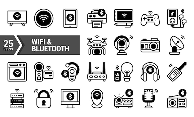 25 íconos de línea WiFi Bluetooth para sus proyectos de diseño