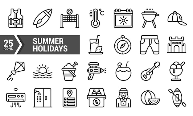 25 íconos de líneas de vacaciones de verano para sus proyectos de diseño