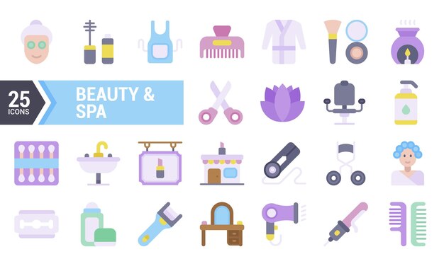 25 íconos planos para el diseño de belleza y spa