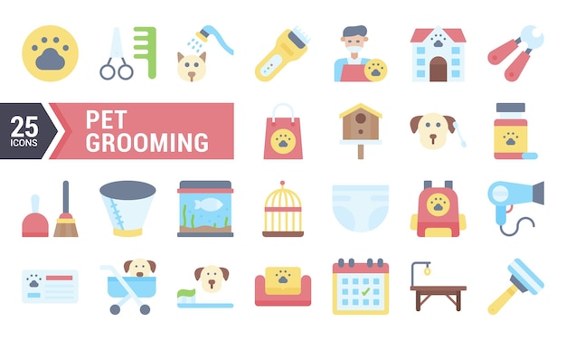 25 iconos planos para empresas y servicios de cuidado de mascotas