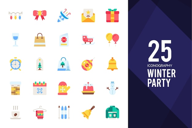 25 iconos planos de fiesta de invierno pack ilustración vectorial