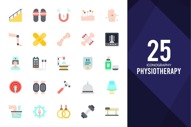 25 iconos planos de fisioterapia pack ilustración vectorial