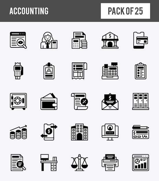25 iconos de relleno lineal de contabilidad pack ilustración vectorial