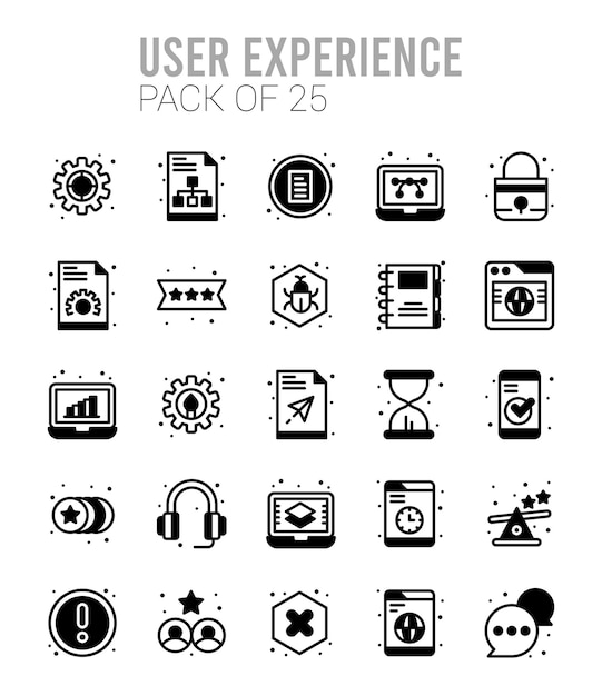 Vector 25 iconos de relleno lineal de experiencia de usuario pack ilustración vectorial