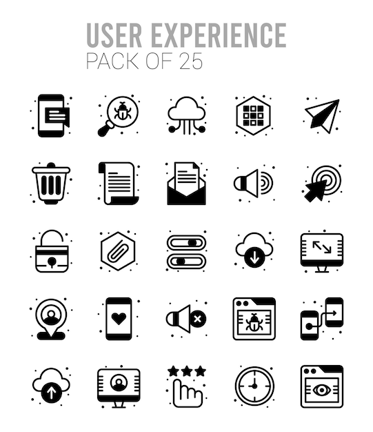 Vector 25 iconos de relleno lineal de experiencia de usuario pack ilustración vectorial